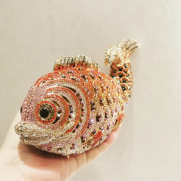 Crystal Fish Orange Handbag Rhinestones - Picture 5 of 6